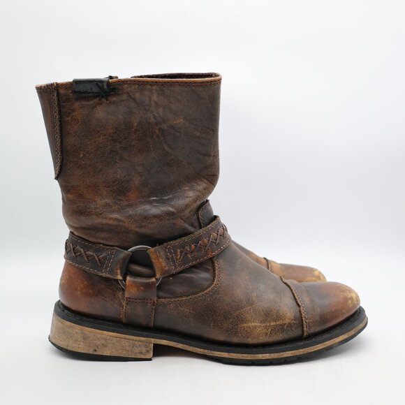 Harley Davidson Harness Riding Western Boots Men's Size 10 Brown Leather Zip - Picture 1 of 8